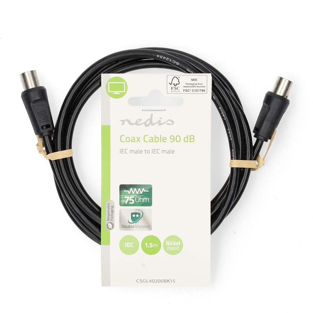 Nedis CSGL40200BK15 Coaxkabel Vernikkeld 90 dB 75 Ohm Dubbel Afgeschermd 1.5m Zwart 