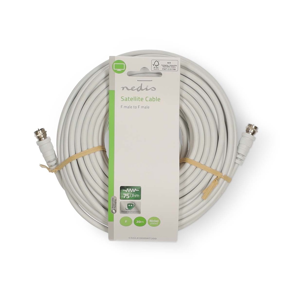Nedis CSGL41000WT200 Coax-kabel F Vernikkeld 75 Ohm Dubbel Afgeschermd 20m Wit