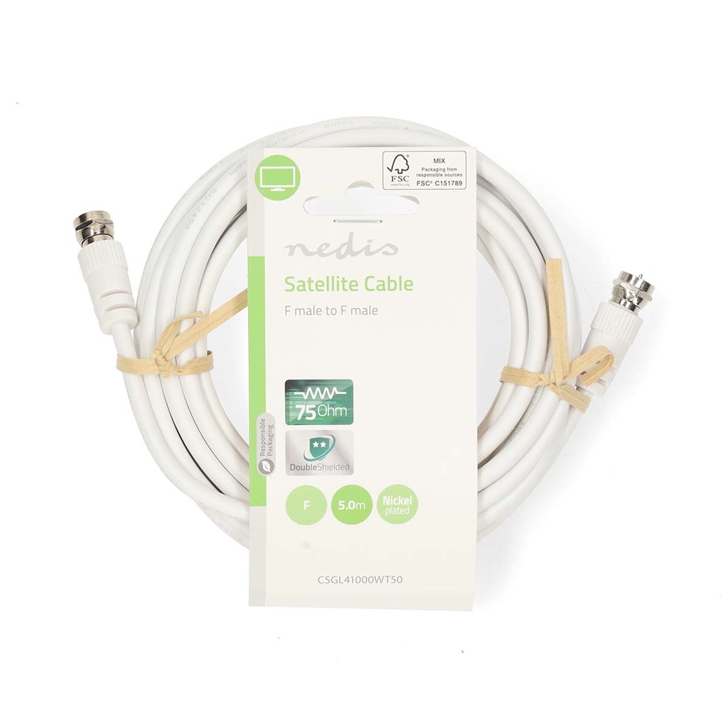 Nedis CSGL41000WT50 Coax-kabel F Vernikkeld 75 Ohm Dubbel Afgeschermd 5m Wit