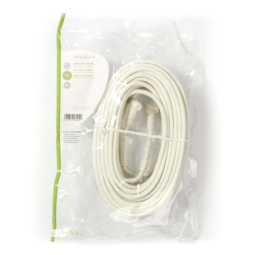 Nedis CSGP40120WT200 Coaxkabel Vernikkeld 120 dB 75 Ohm Viervoudig Afgeschermd 20m Wit