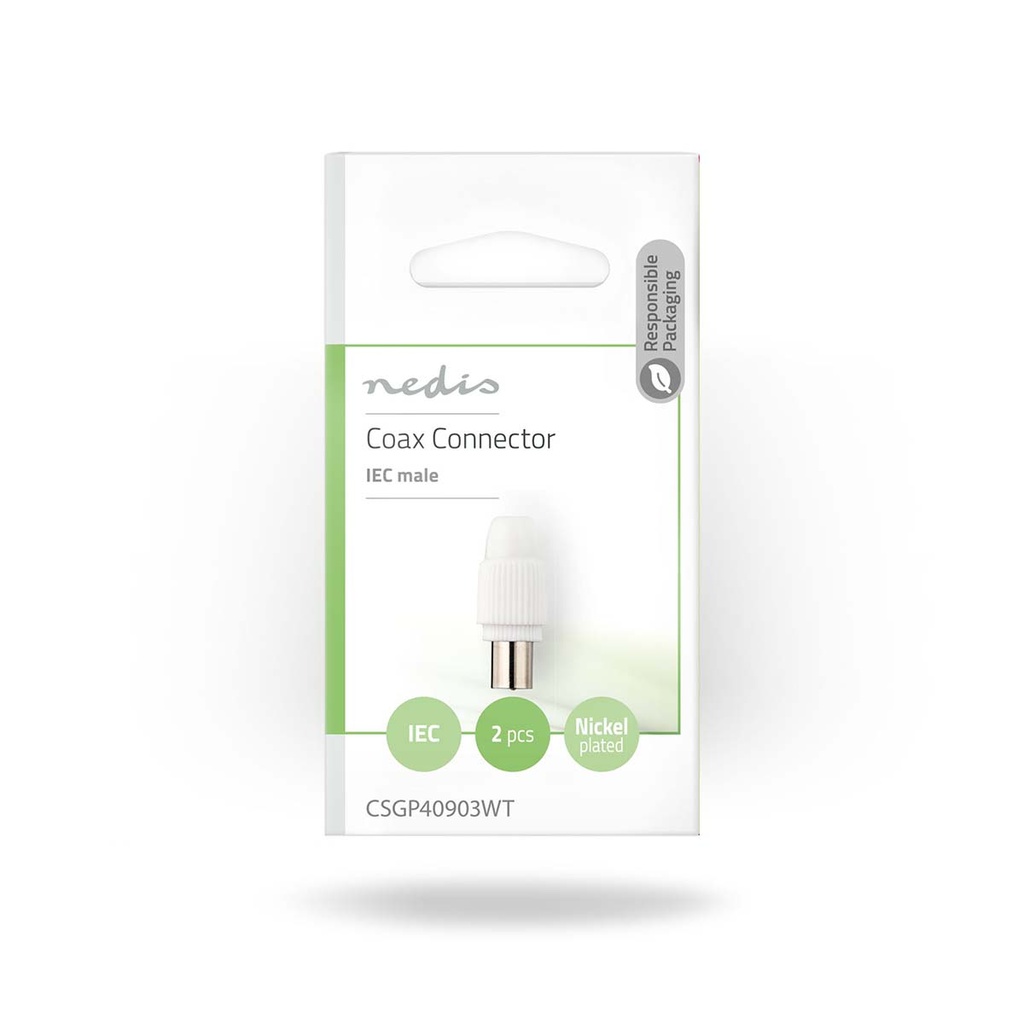 Nedis CSGP40903WT Coax Connector Vernikkeld 75 Ohm Schroef 7.0 mm Maximale diameter Wit 2 Stuks