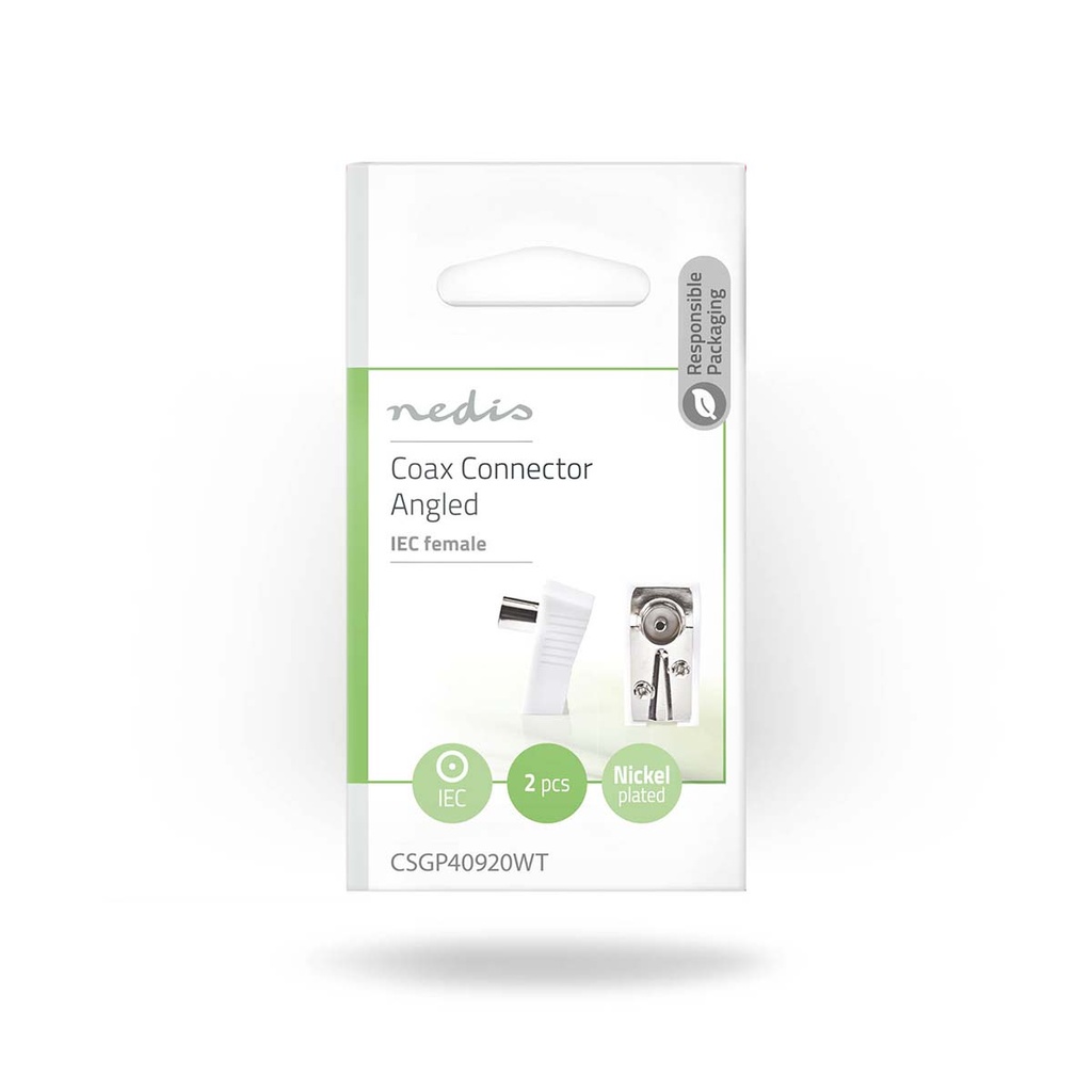 Nedis CSGP40920WT Coax Connector Haaks Vernikkeld 75 Ohm 7.0 mm Maximale diameter Wit 2 Stuks 