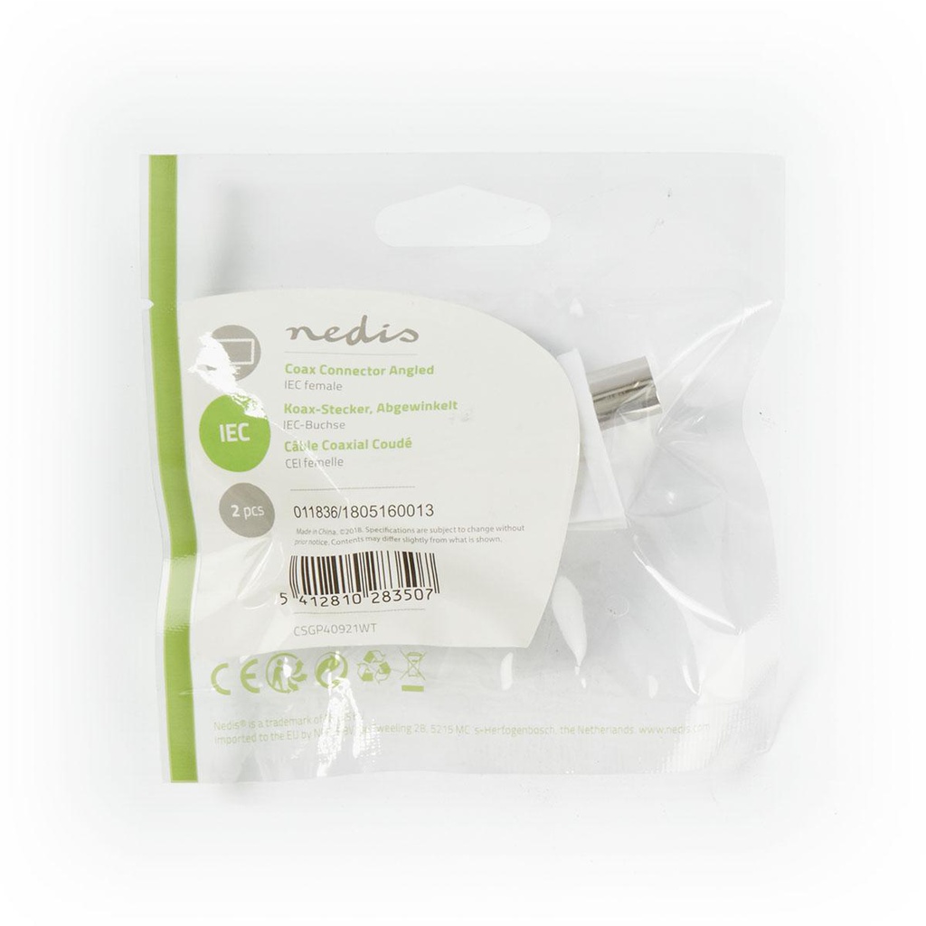 Nedis CSGP40921WT Coax Connector Haaks Vernikkeld 75 Ohm 7.0 mm Maximale diameter Wit 2 Stuks