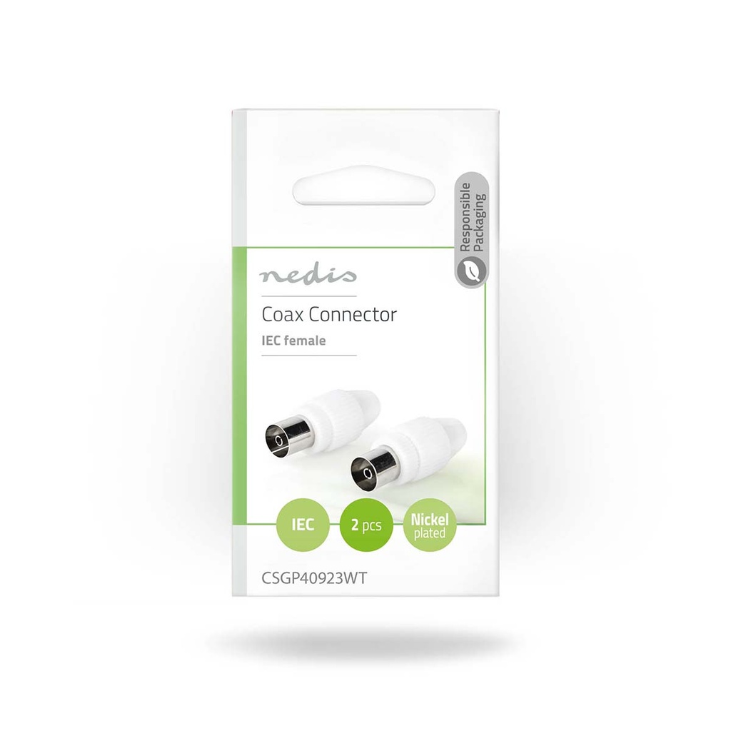 Nedis CSGP40923WT Coax Connector Vernikkeld 75 Ohm 7.0 mm Maximale diameter Wit 2 Stuks