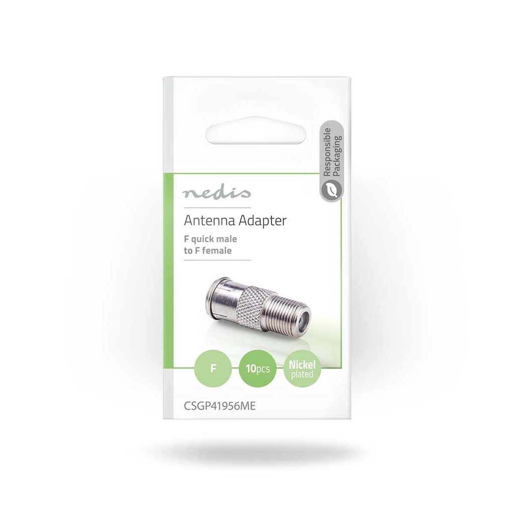 Nedis CSGP41956ME Coax-Adapter F-Quick - F Vernikkeld 75 Ohm Zilver 10 Stuks