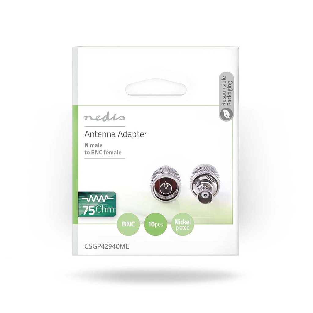 Nedis CSGP42940ME Coax-Adapter N - BNC Vrouwelijk Vernikkeld 50 Ohm Zilver 10 Stuks 