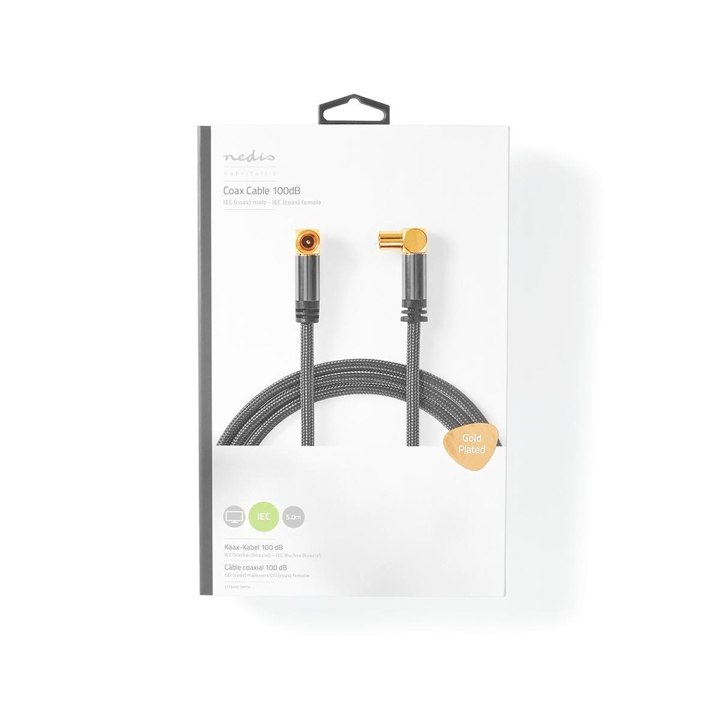 Nedis CSTB40015WT50 Coaxkabel Verguld 75 Ohm Viervoudig Afgeschermd 5m Zwart