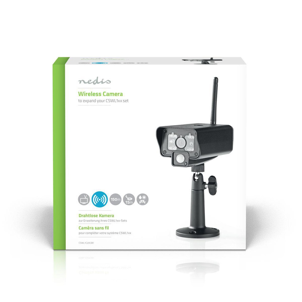 Nedis CSWL1C20CBK Digitale Draadloze Camera 2.4 GHz VGA Binnen- en Buitenshuis IP54 Zwart 
