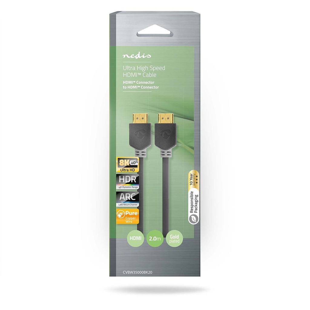 Nedis CVBW35000BK20 ​​HDMI 2.1-Kabel 8K@60Hz 48 Gbps 2m Zwart