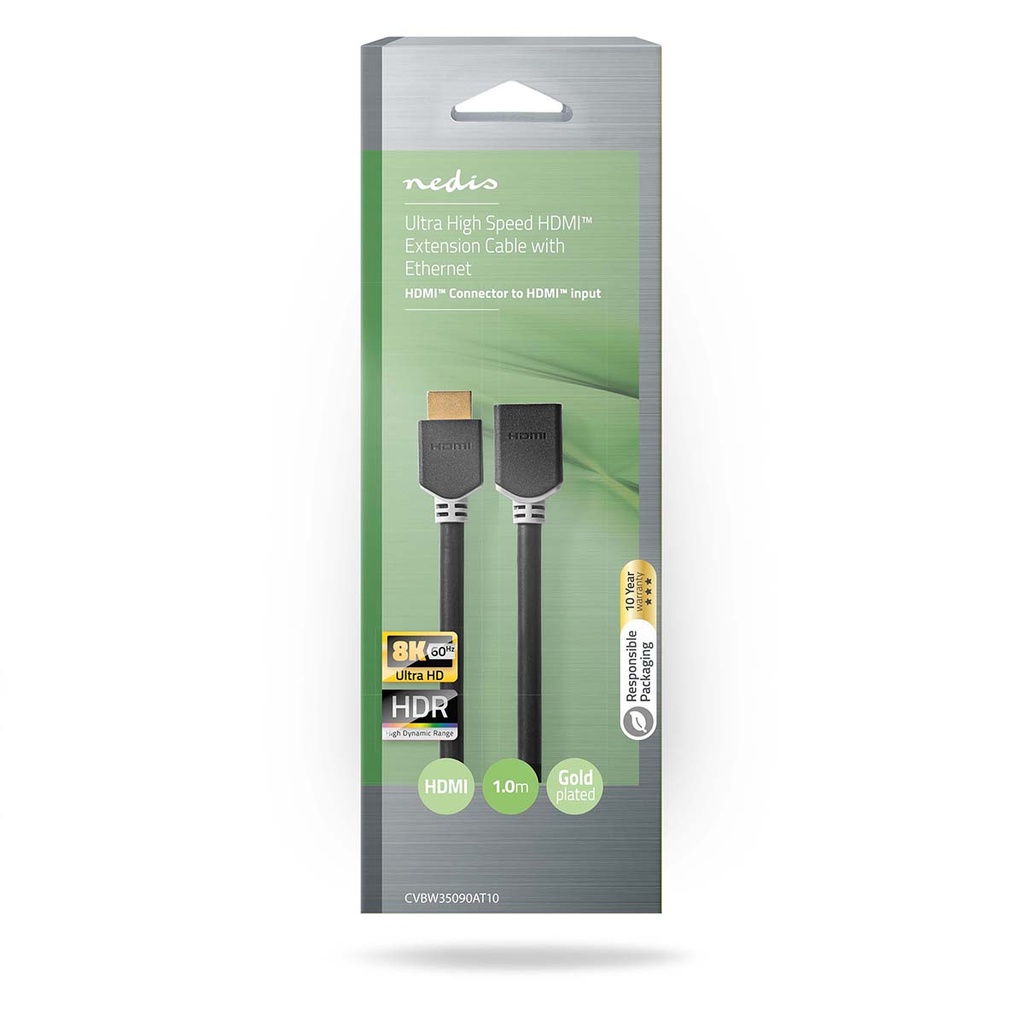 Nedis CVBW35090AT10 ​​HDMI 2.1-Kabel HDMI - HDMI Vrouwelijk 8K@60Hz eARC 48 Gbps 1m Zwart