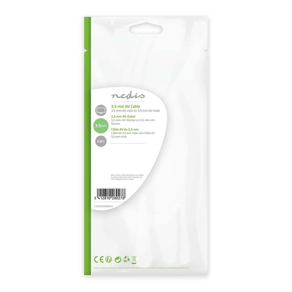Nedis CVGB22000BK20 Audio-Videokabel 3,5 mm jack Vernikkeld 2m Zwart