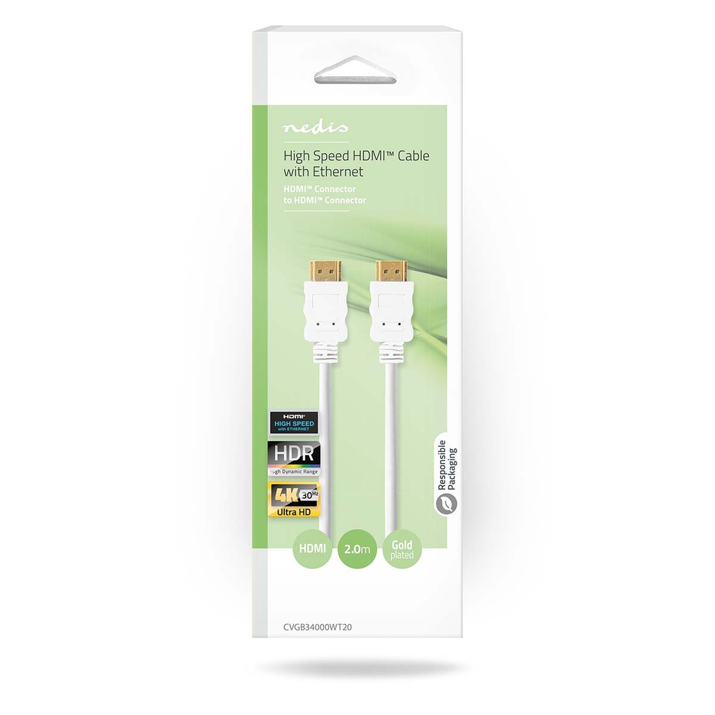Nedis CVGB34000WT20 ​​HDMI 1.4-Kabel met Ethernet 4K@30Hz ARC 10.2Gbps 2m Wit