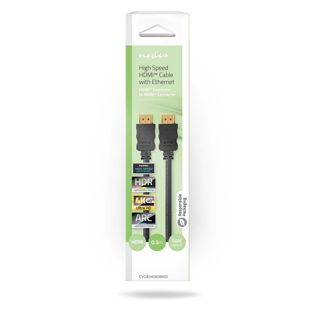 Nedis CVGB34060BK05 ​​HDMI 2.0-Kabel met Ethernet 4K@60Hz ARC 18 Gbps 50cm Zwart