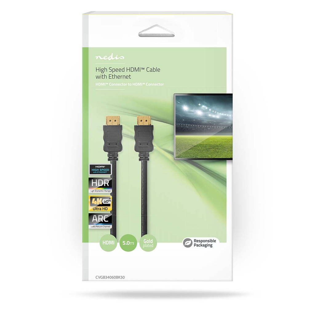 Nedis CVGB34060BK50 ​​HDMI 2.0-Kabel met Ethernet 4K@60Hz ARC 18 Gbps 5m Zwart 
