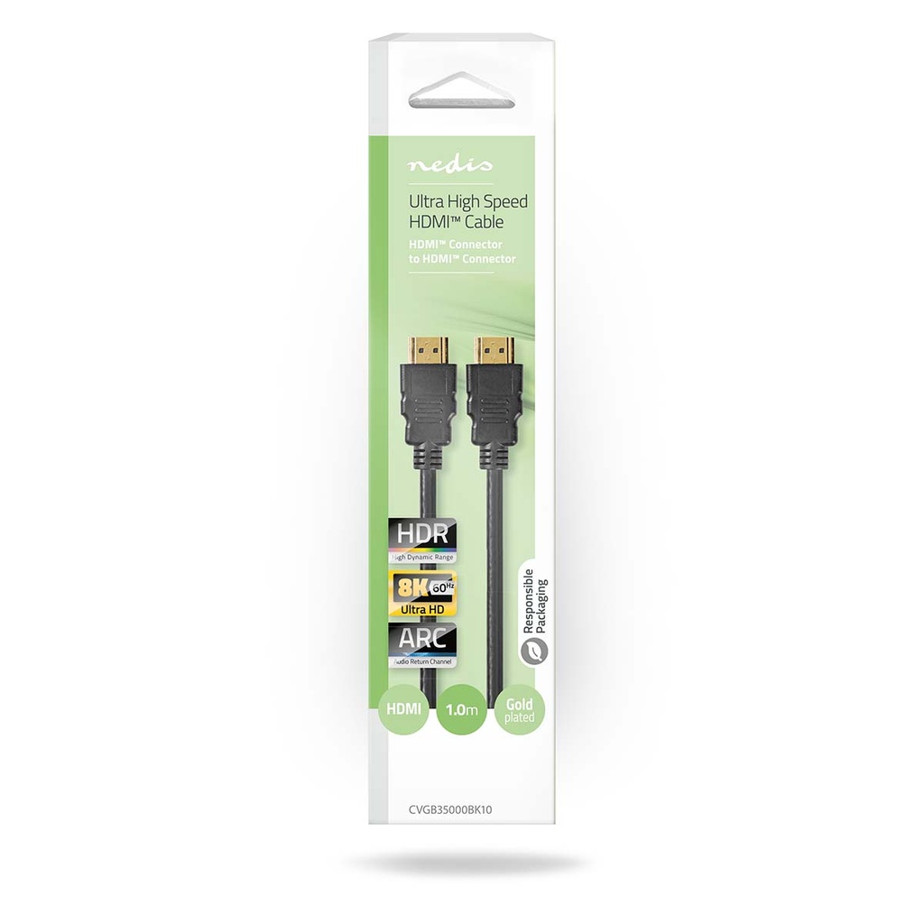 Nedis CVGB35000BK10 Ultra High Speed ​​HDMI™-Kabel | HDMI™ Connector | HDMI™ Connector | 8K@60Hz | 48 Gbps | 1.00 m | Rond | 6.0 mm | Zwart | Doos