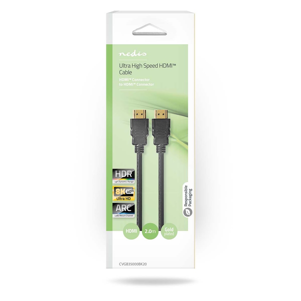 Nedis CVGB35000BK20 ​​HDMI 2.1-Kabel 8K@60Hz 48 Gbps 2m Zwart