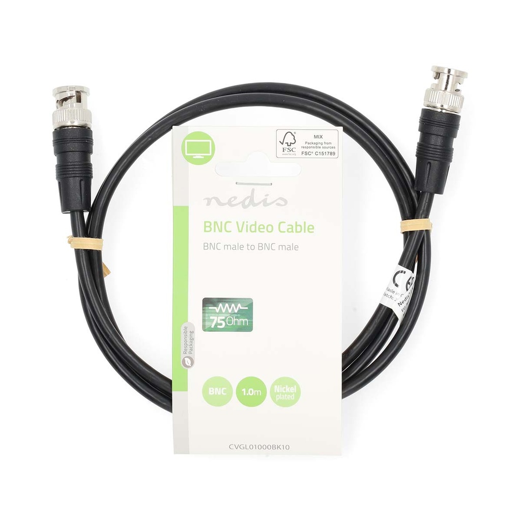 Nedis CVGL01000BK10 BNC-Videokabel Vernikkeld 75 Ohm 1m Zwart