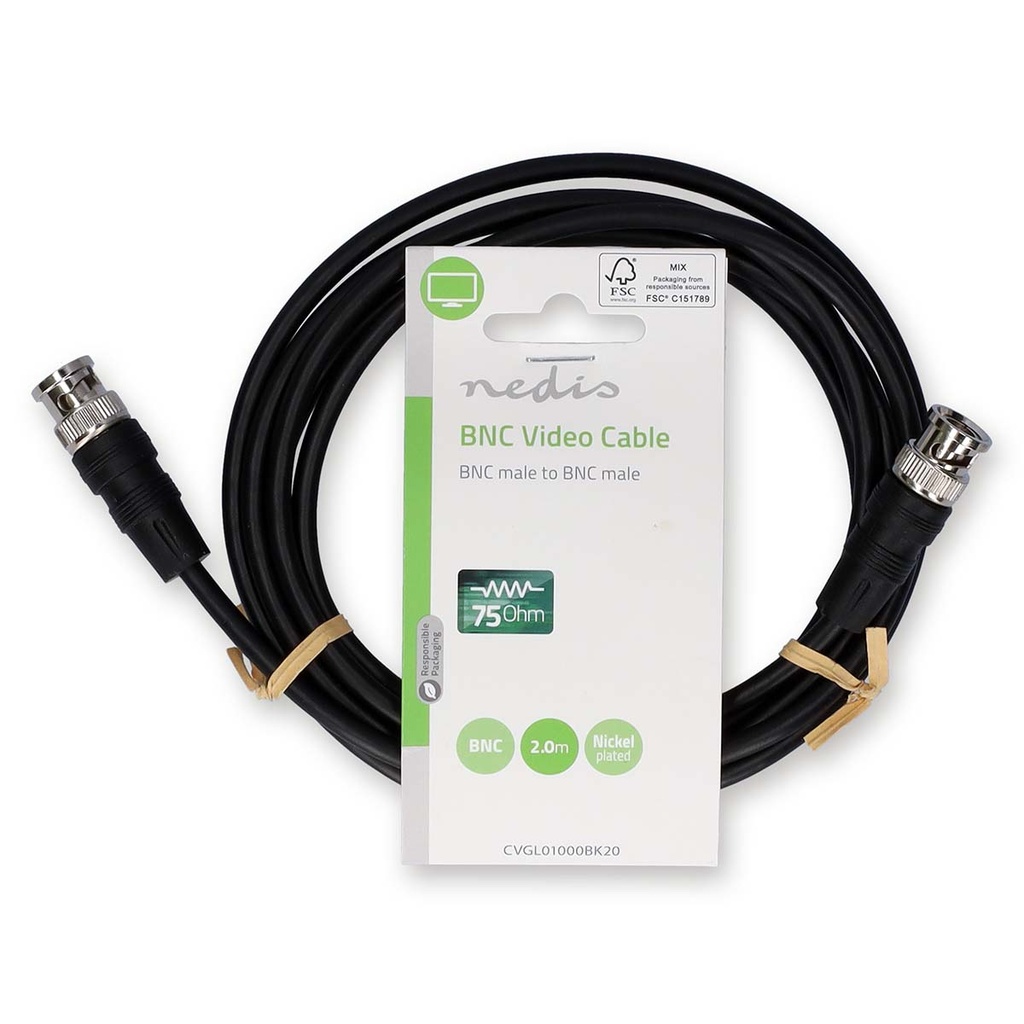 Nedis CVGL01000BK20 BNC-Videokabel Vernikkeld 75 Ohm 2m Zwart