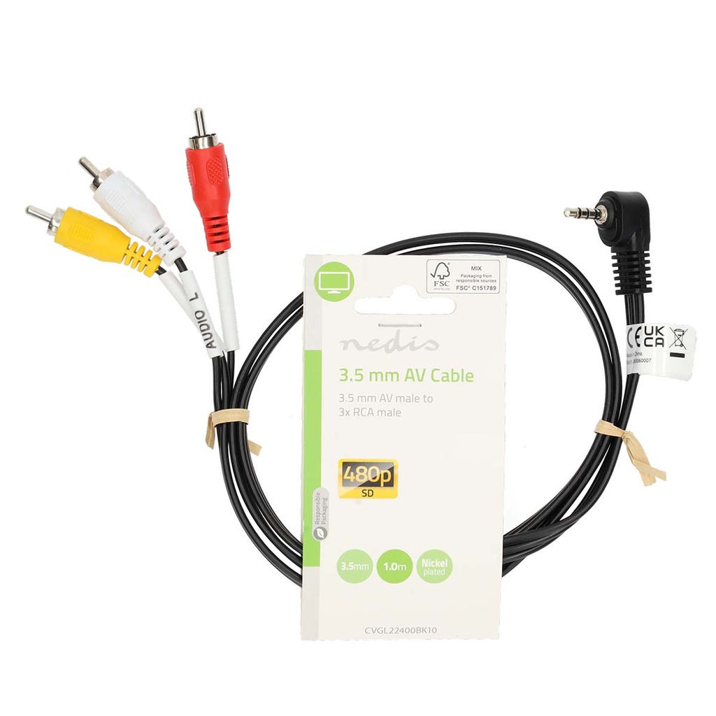 Nedis CVGL22400BK10 Audio-Videokabel 3,5 mm Jack - 3x RCA Vernikkeld 1m Zwart