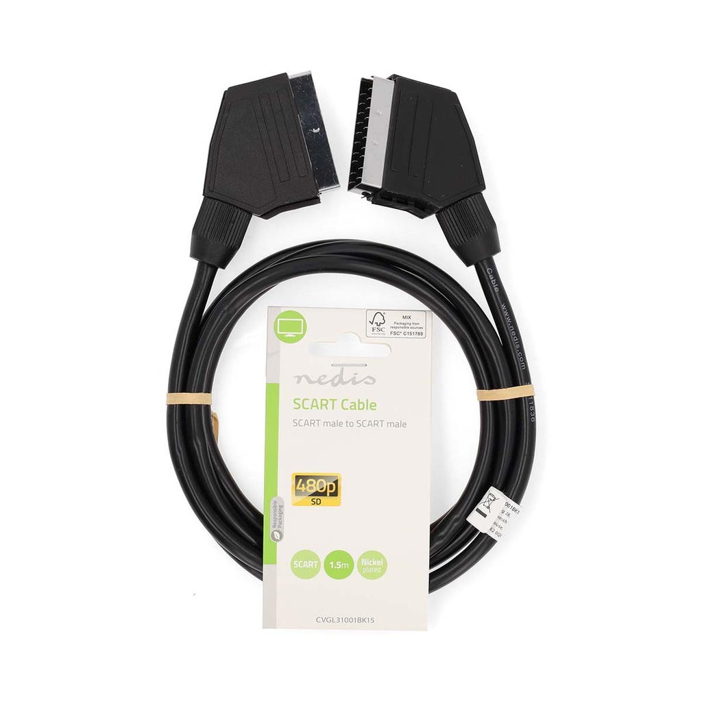 Nedis CVGL31001BK15 SCART-Kabel Vernikkeld 480p 1.5m Zwart
