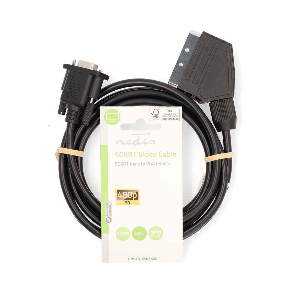 Nedis CVGL31550BK20 SCART-Kabel SCART - VGA Vrouwelijk Vernikkeld 480p 2m Zwart 