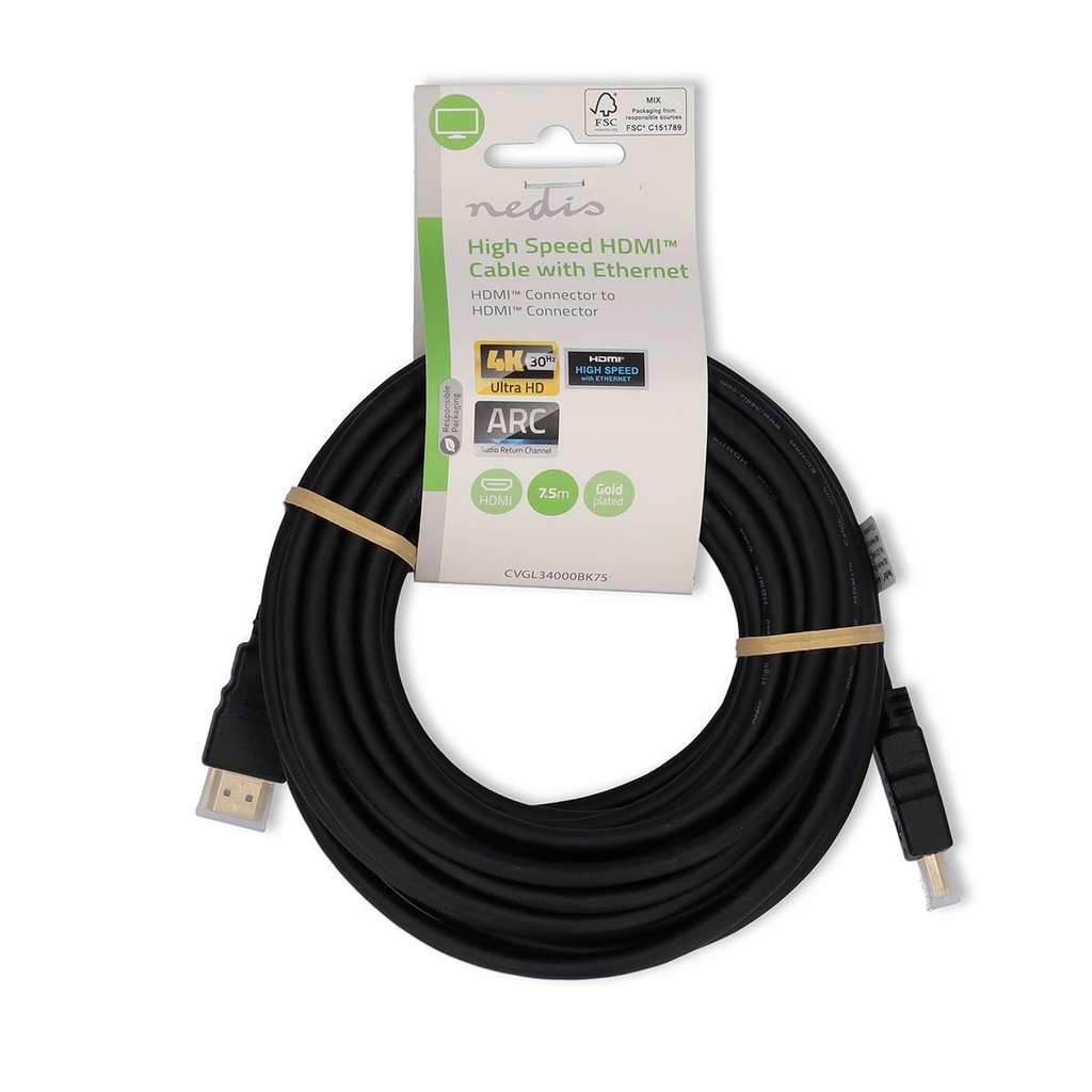 Nedis CVGL34000BK75 ​​HDMI 2.0-Kabel 4K@30Hz ARC 10.2 Gbps 7.5m Zwart