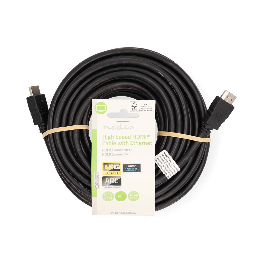 Nedis CVGL34002BK100 HDMI 1.4-Kabel met Ethernet  4K@30Hz ARC 10.2 Gbps 10m Zwart