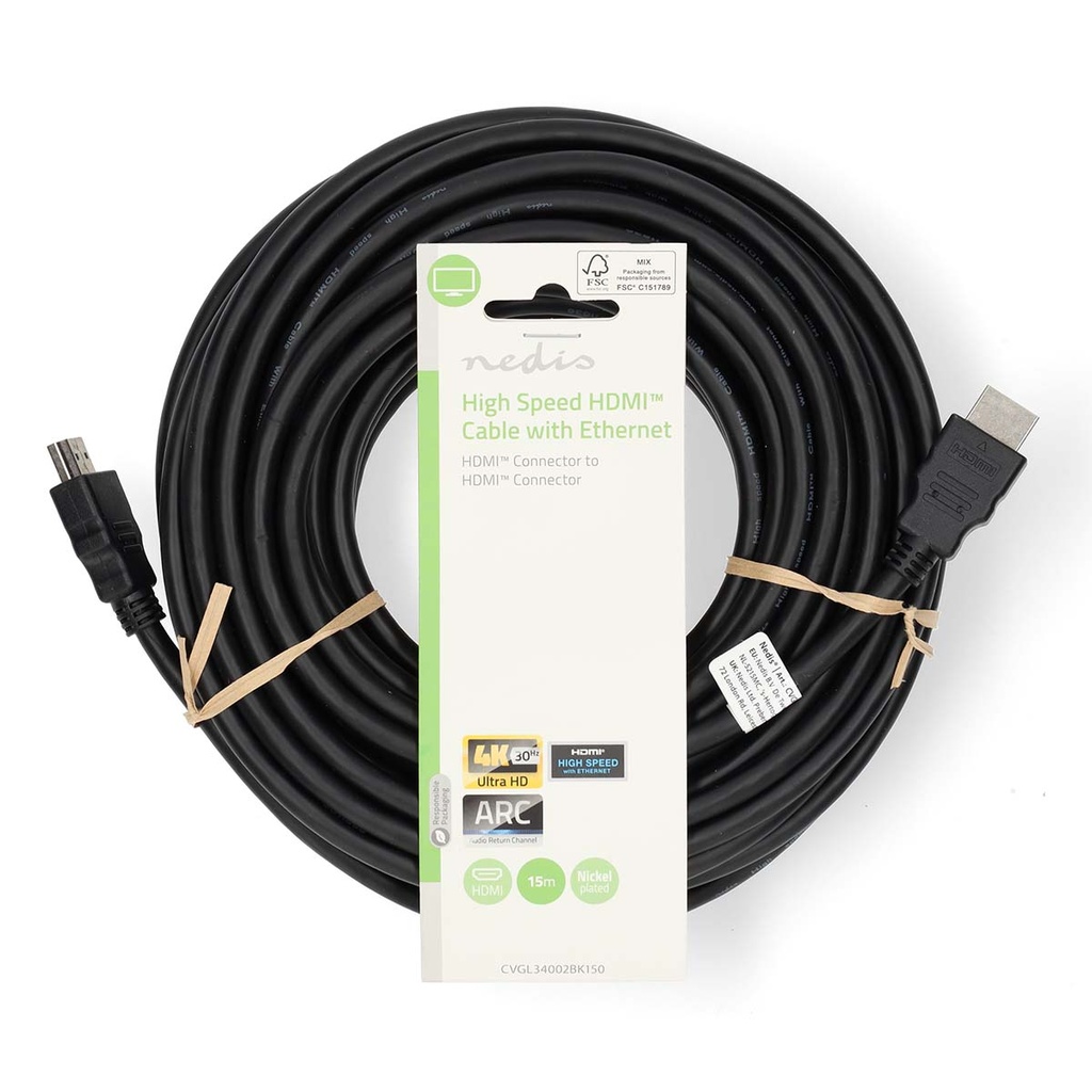 Nedis CVGL34002BK150 HDMI 1.4-Kabel met Ethernet 4K@30Hz ARC 10.2 Gbps 15m Zwart
