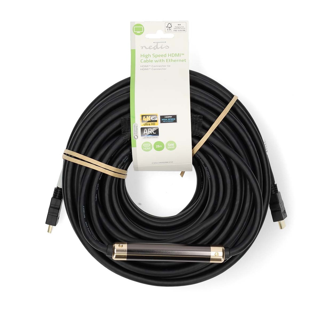 Nedis CVGL34002BK250 HDMI 1.4-Kabel met Ethernet  4K@30Hz ARC 10.2 Gbps 25m Zwart 