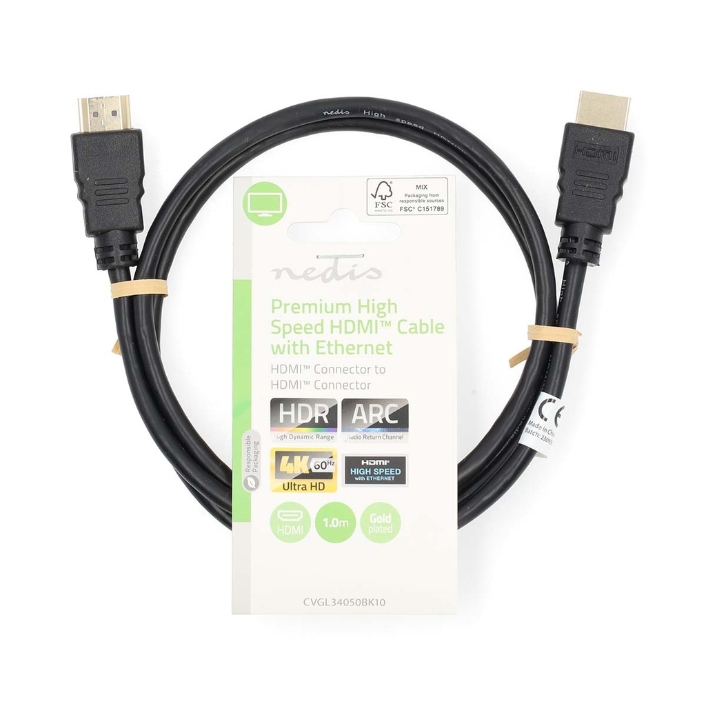 Nedis CVGL34050BK10 ​​HDMI 2.0-Kabel met Ethernet 4K@60Hz 18 Gbps 1m Zwart 