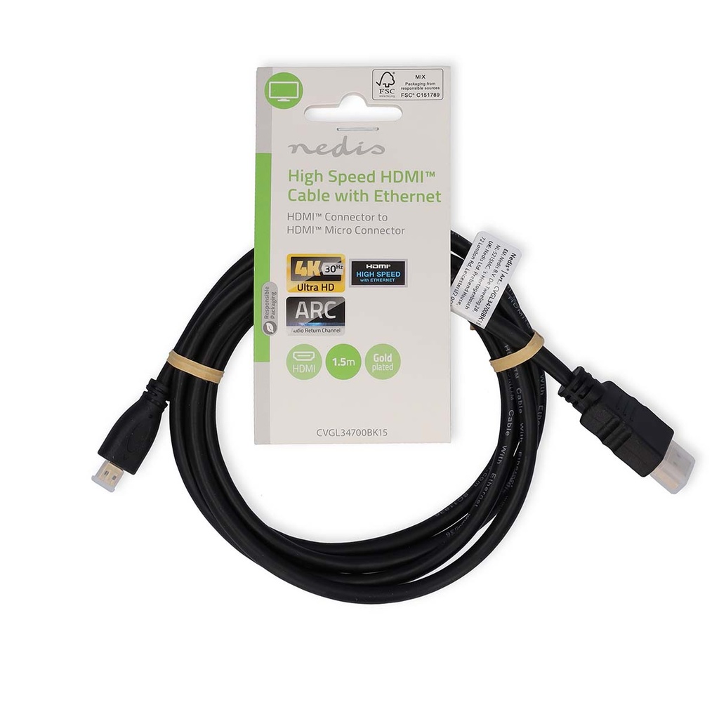 Nedis CVGL34700BK15 ​​HDMI 1.4-Kabel HDMI - Micro-HDMI 4K@30Hz 10.2 Gbps 1.5m Zwart 
