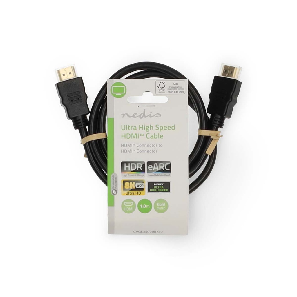 Nedis CVGL35000BK10 ​​HDMI 2.1-Kabel 8K@60Hz 48 Gbps 1m Zwart