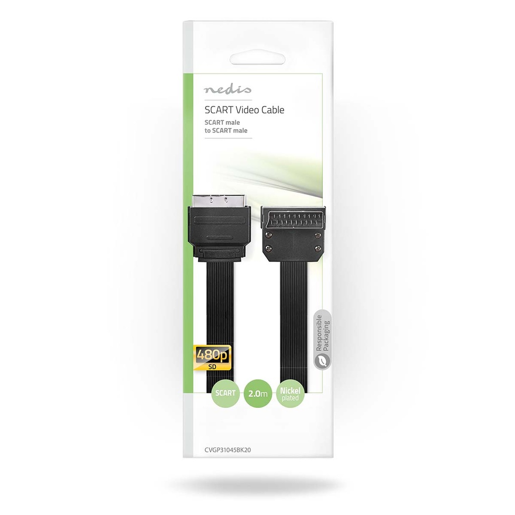Nedis CVGP31045BK20 SCART-Kabel Vernikkeld 480p 2m Plat Zwart 