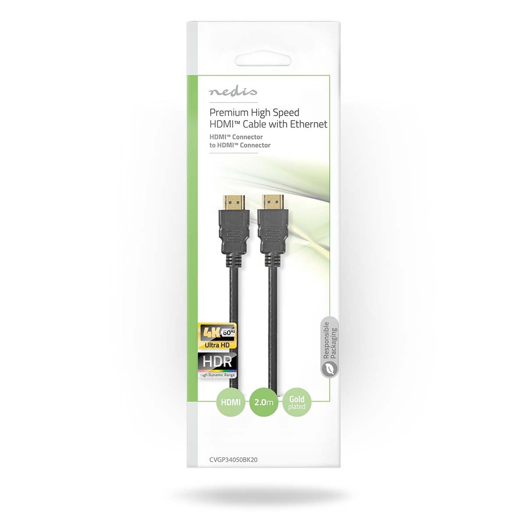 Nedis CVGP34050BK20 ​​HDMI 2.0-Kabel met Ethernet  4K@60Hz 18 Gbps 2m Zwart 