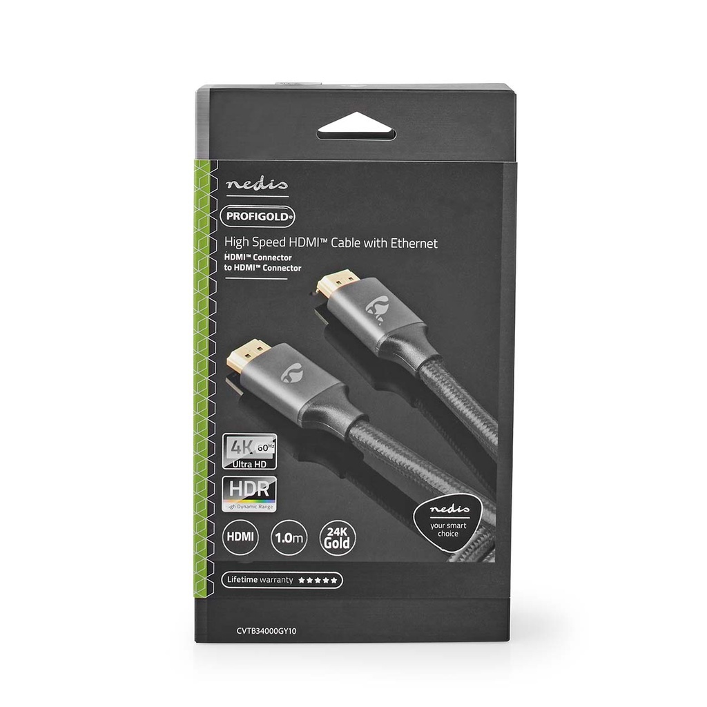 Nedis CVTB34000GY10  ​​HDMI 2.0-Kabel 4K@60Hz ARC 18 Gbps 1m Grijs 