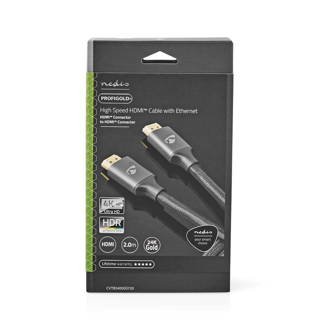 Nedis CVTB34000GY20 HDMI 2.0-Kabel 4K@60Hz ARC 18 Gbps 2m Grijs