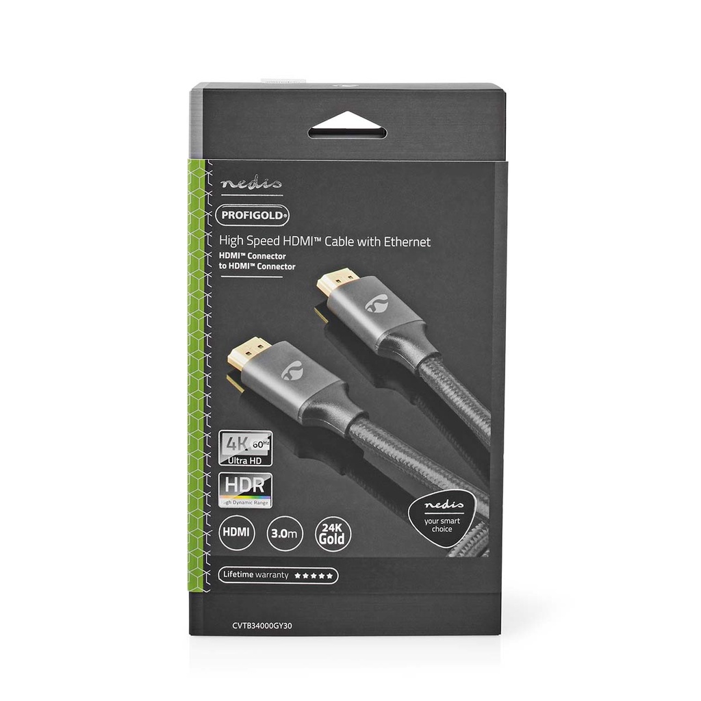Nedis CVTB34000GY30 ​​HDMI 2.0-Kabel 4K@60Hz ARC 18 Gbps 3m Grijs