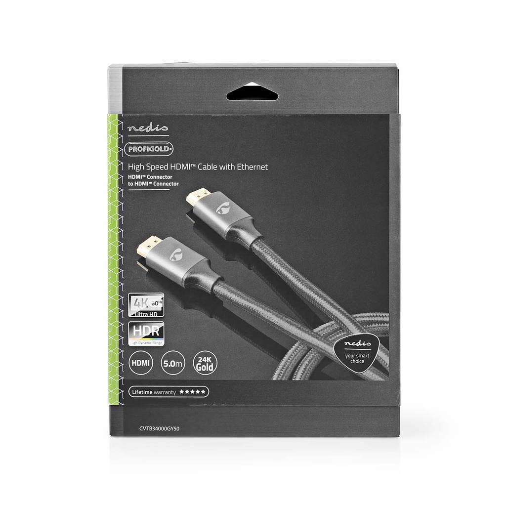 Nedis CVTB34000GY50  ​​HDMI 2.0-Kabel 4K@60Hz ARC 18 Gbps 5m Grijs 