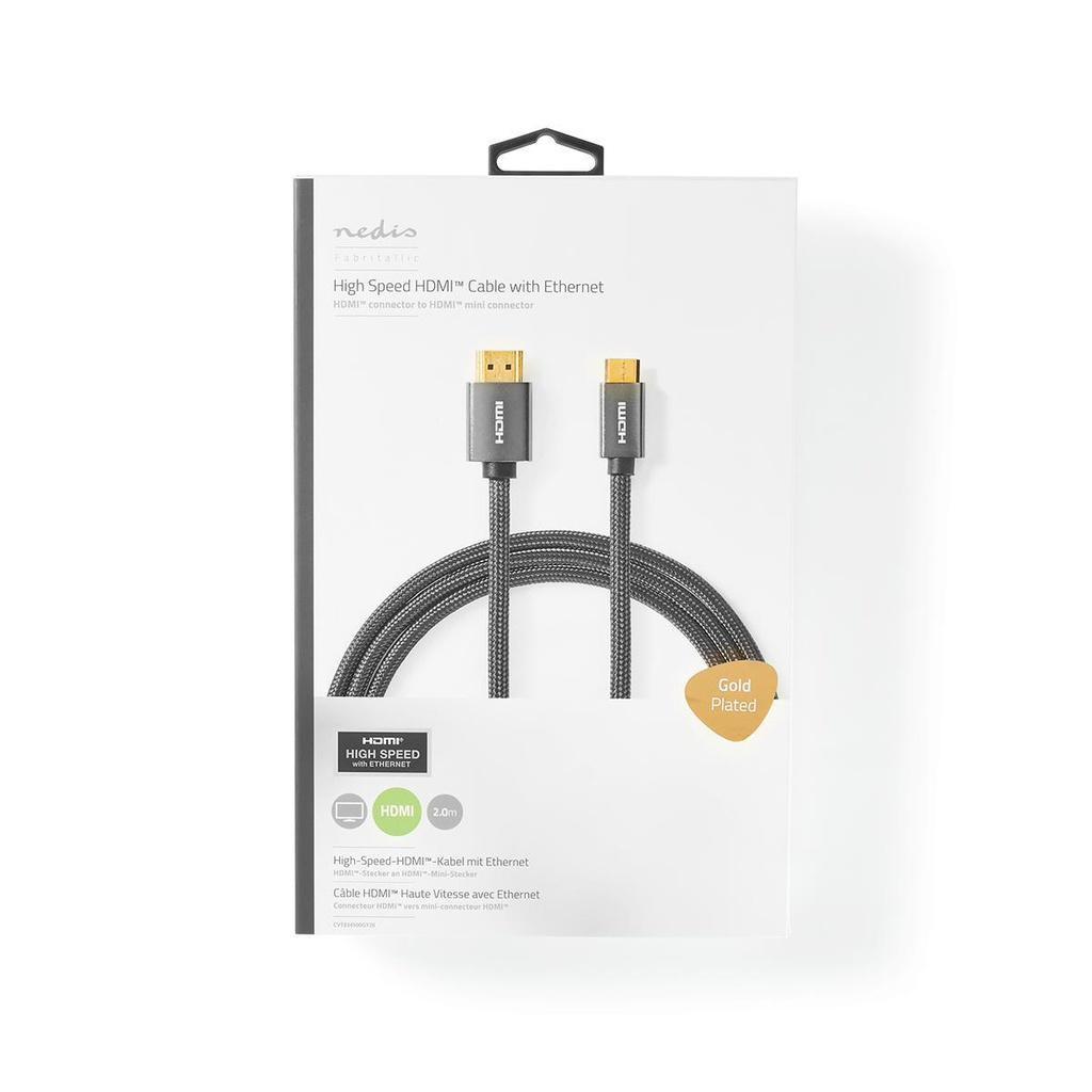 Nedis CVTB34500GY20 ​​HDMI 2.0-Kabel HDMI - Mini-HDMI 4K@60Hz 18 Gbps 2m Grijs