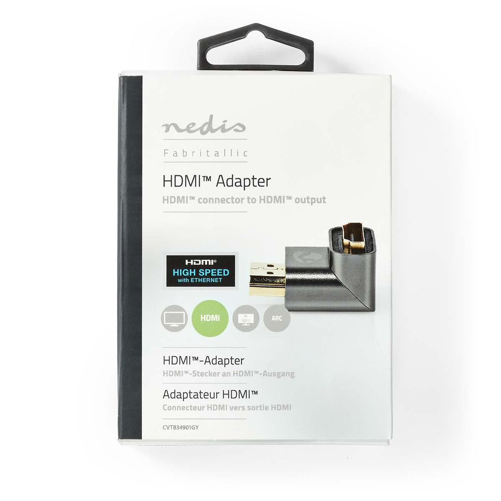 Nedis CVTB34901GY HDMI 2.0-Adapter HDMI - HDMI Vrouwelijk Verguld Haaks Grijs
