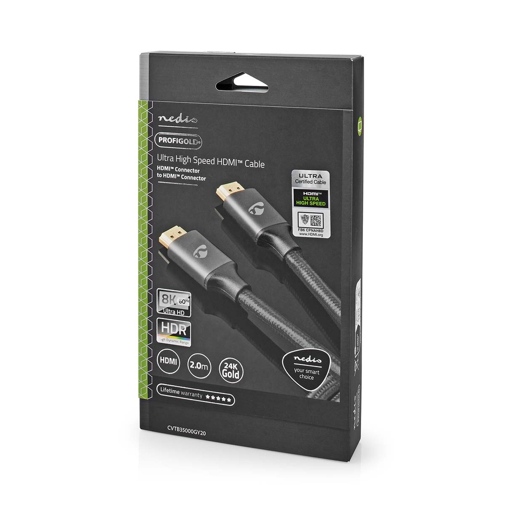 Nedis CVTB35000GY20 HDMI 2.1-Kabel 8K@60Hz Verguld 2m Grijs