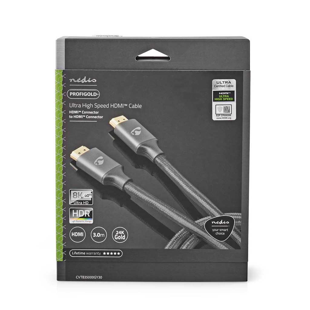 Nedis CVTB35000GY30​​HDMI 2.1-Kabel 8K@60Hz 48 Gbps 3m Verguld Grijs