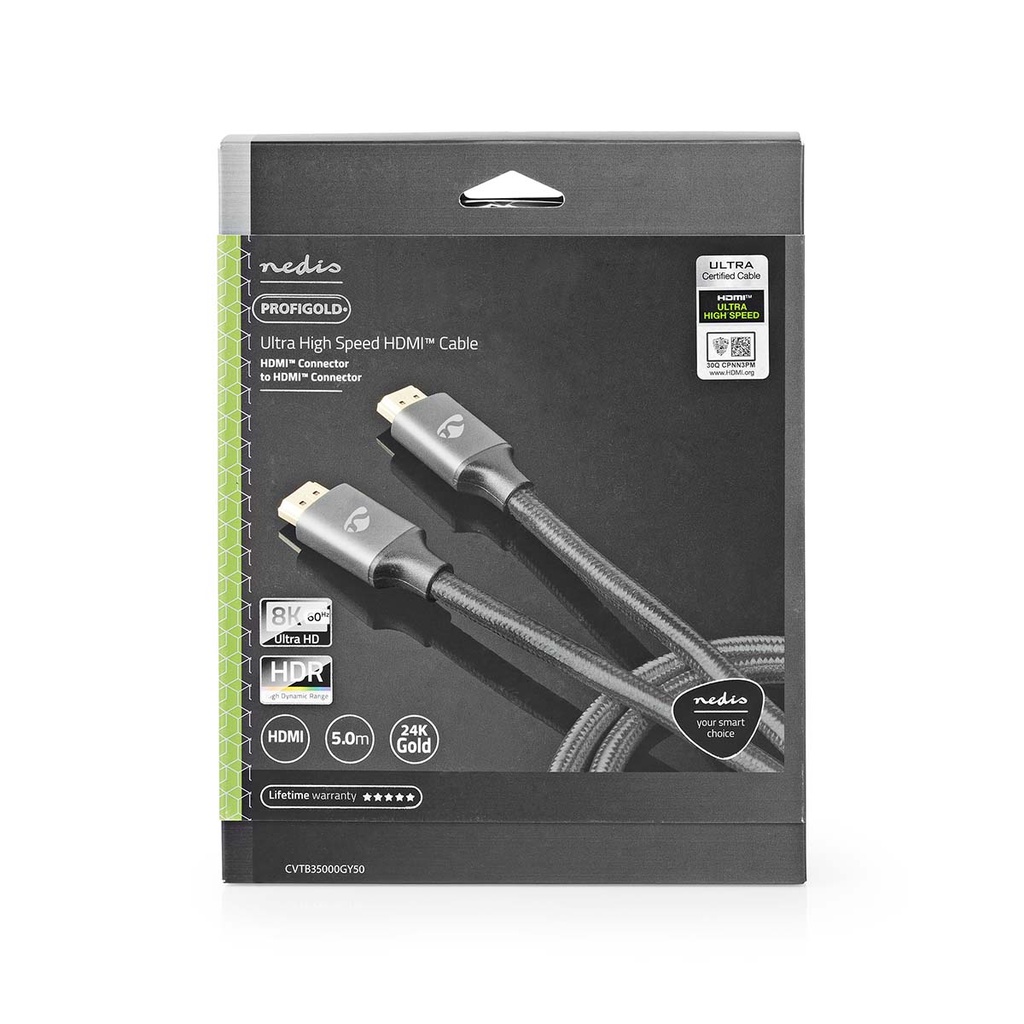 Nedis CVTB35000GY50 ​​HDMI 2.1-Kabel 8K@60Hz 48 Gbps 5m Verguld Grijs 