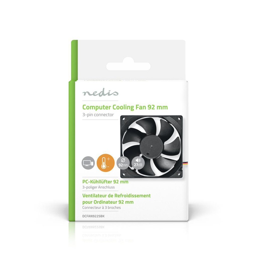 Nedis DCFAN9225BK DC Ventilator 92 mm 3-Pin 26.7 dBA Zwart