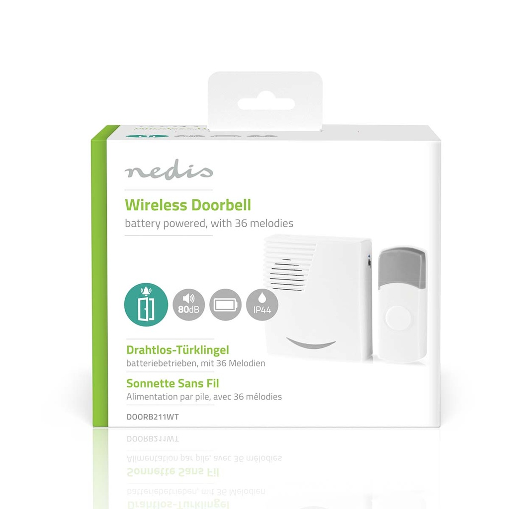 Nedis DOORB211WT Draadloze Deurbelset Batterij Gevoed 80 dB 300 m IP44 Grijs / Wit