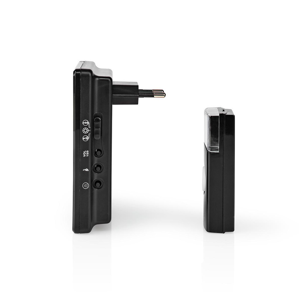Nedis DOORB223CBK Draadloze Deurbelset Netvoeding 80 dB 300 IP44 Zwart