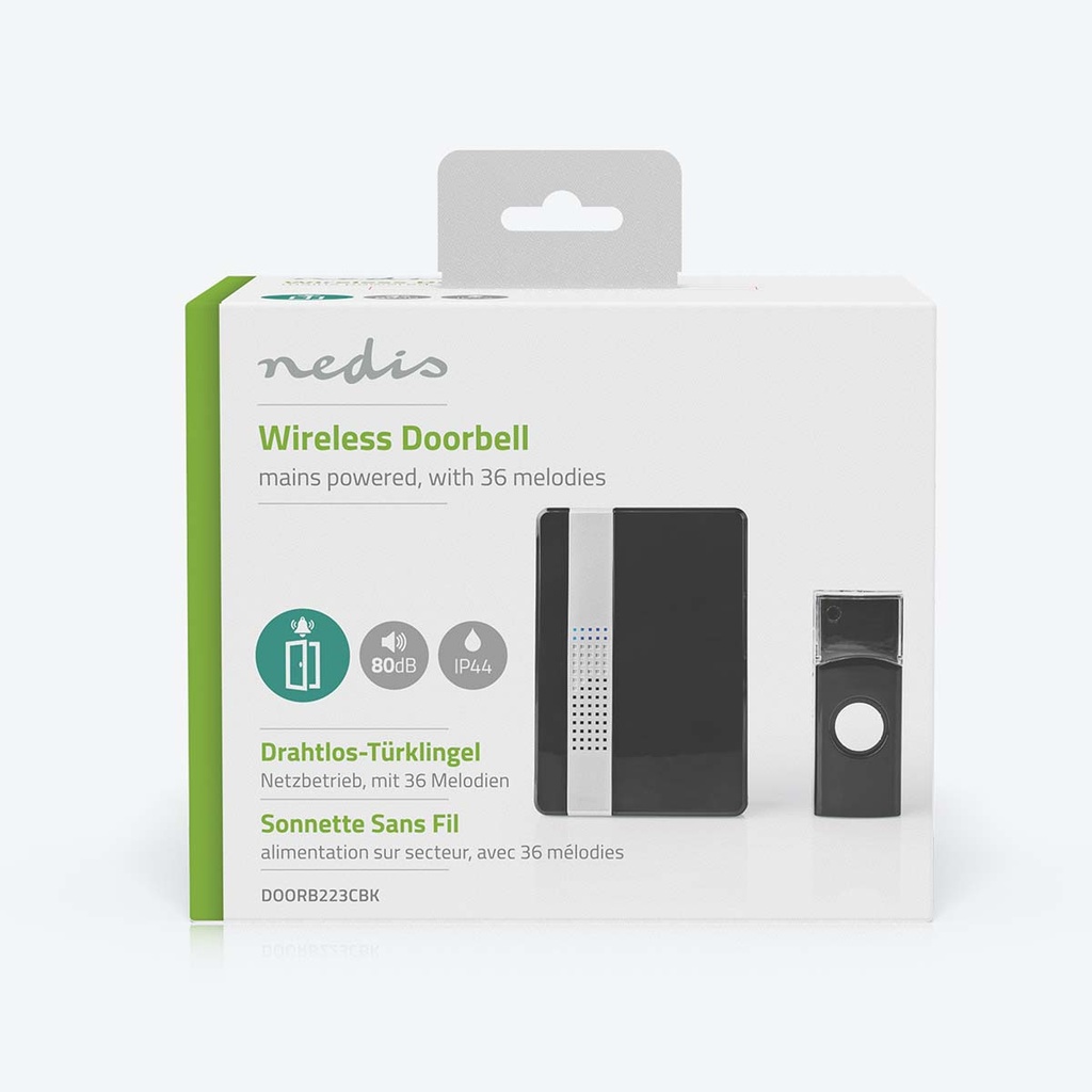 Nedis DOORB223CBK Draadloze Deurbelset Netvoeding 80 dB 300 IP44 Zwart