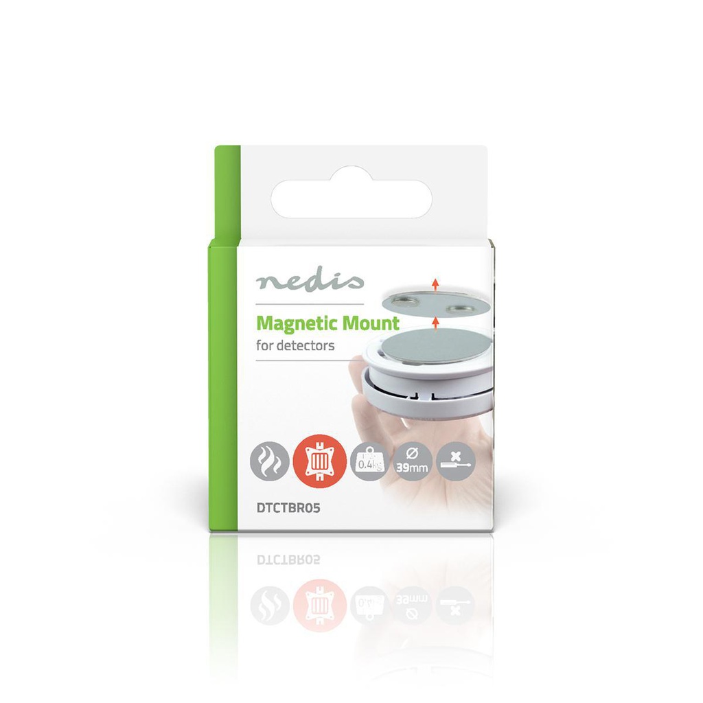 Nedis DTCTBR05 Montageset Rookmelder 39.4 mm Magnetisch Zelfklevend Zilver