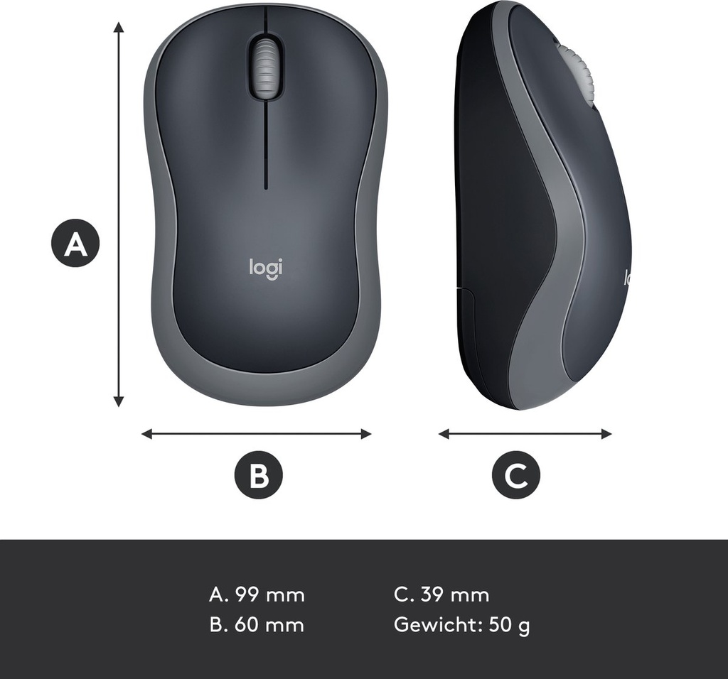 Logitech Draadloze muis M185 1000DPi Grijs