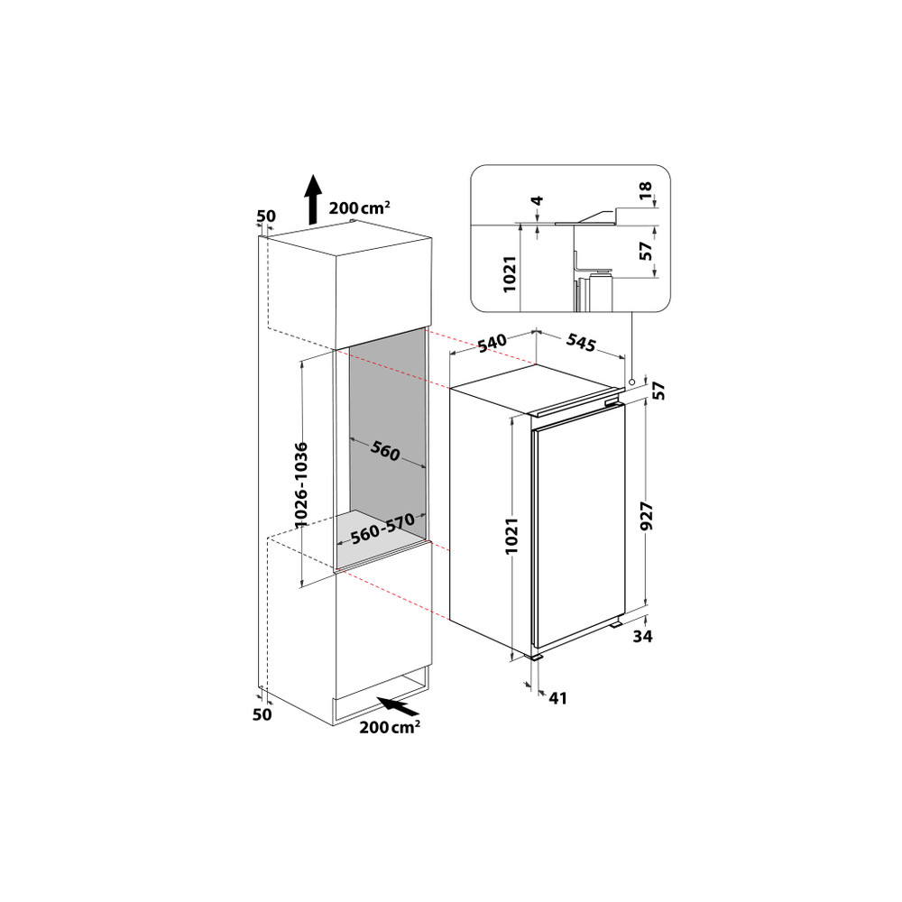 Whirlpool ARG10472SF2 inbouw koelkast 102x1x54x54.5cm 149l Wit